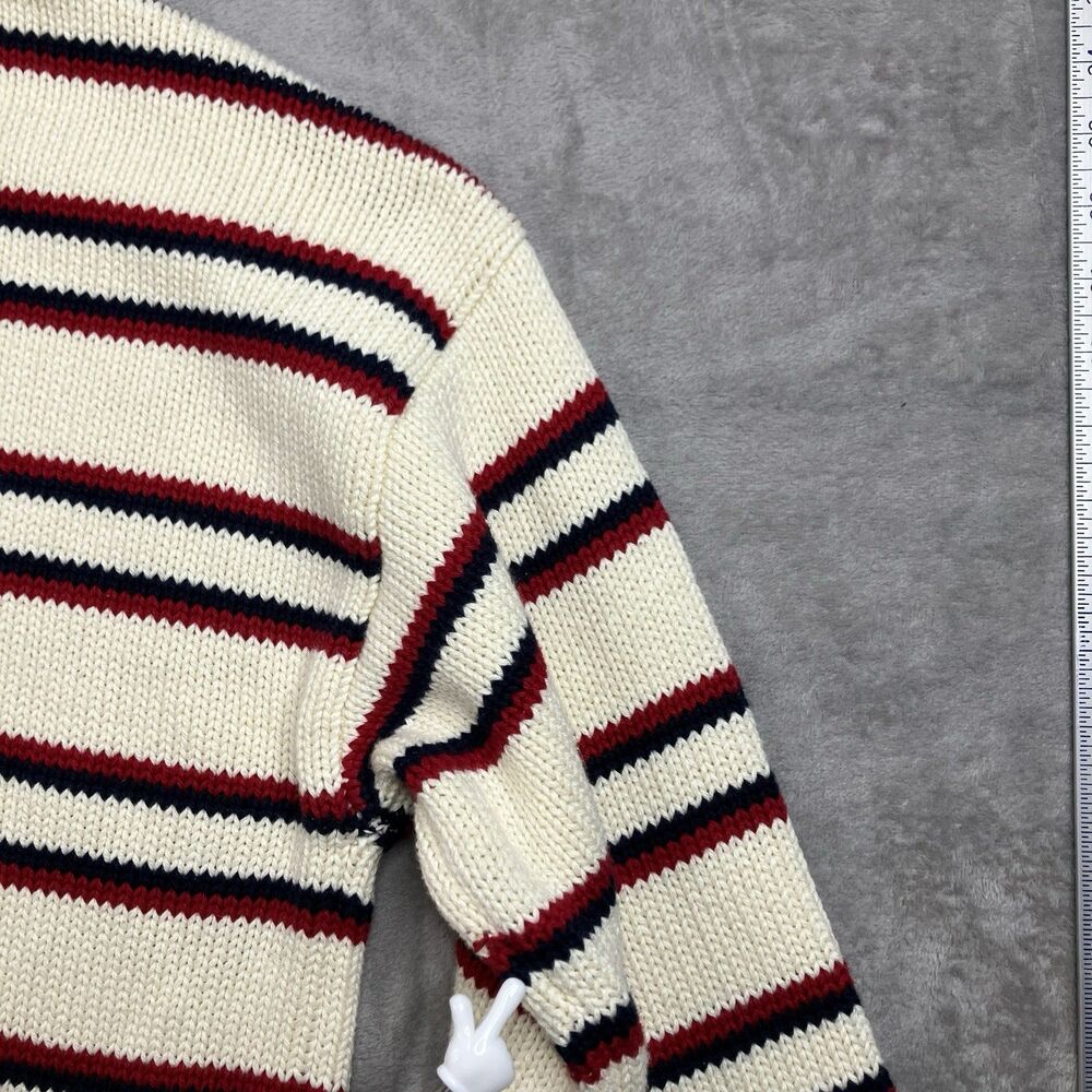 J Crew 2025 Rollneck Sweater Cream Red Striped 100% Cotton Americana Womens M - Picture 9 of 15